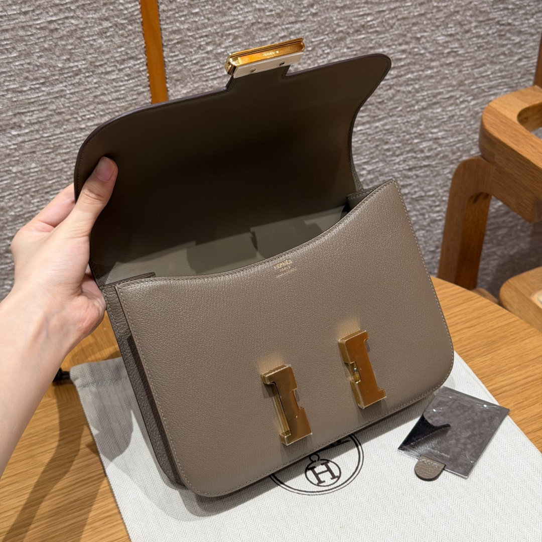 高仿Hermes*Constance24系列H080170CA18大象灰山羊皮金扣純手工
