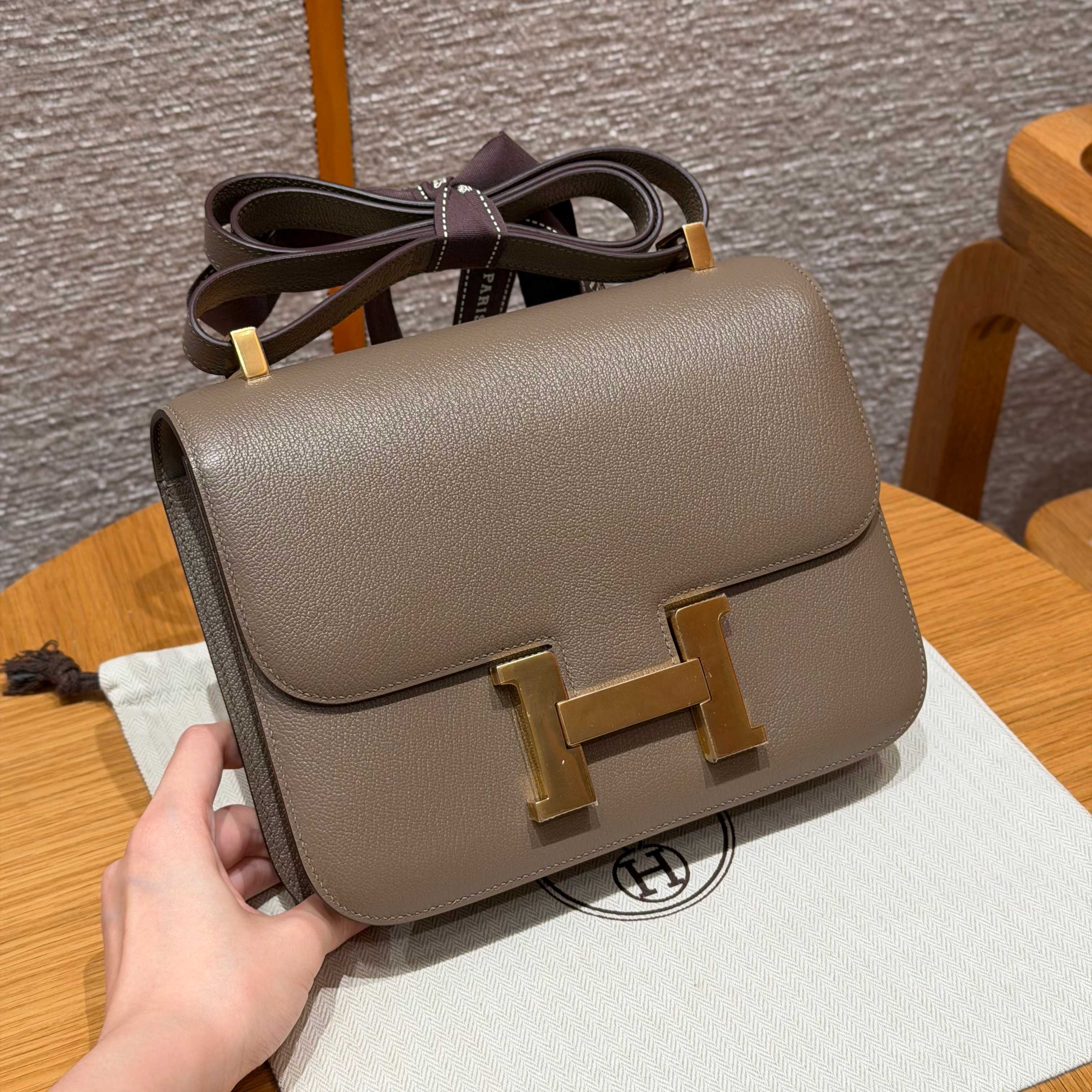 高仿Hermes*Constance24系列H080170CA18大象灰山羊皮金扣純手工