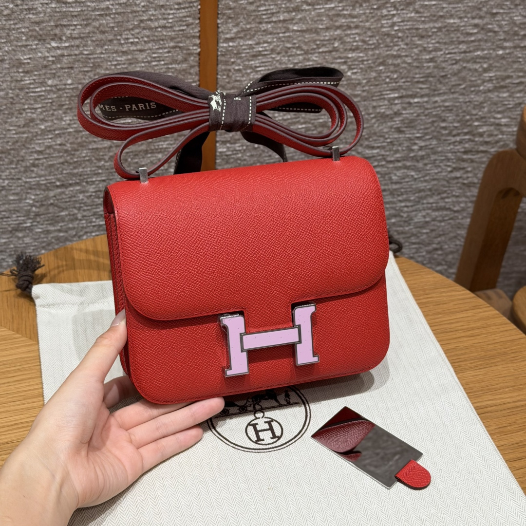 高仿Hermes*Constance19系列H080169EPS3心紅色牛皮粉扣純手工