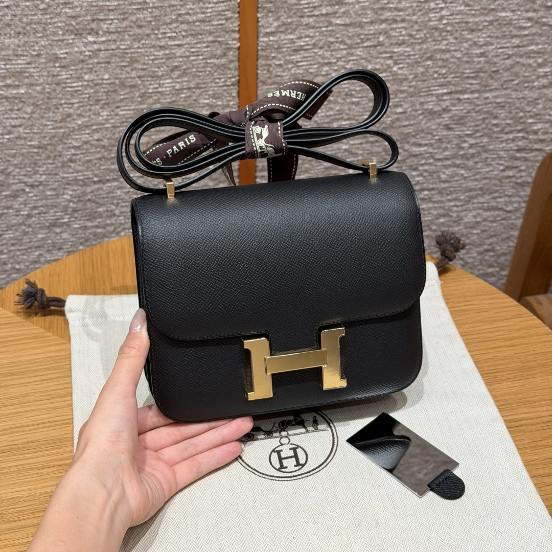 高仿Hermes*Constance19系列H080169EP89黑色牛皮金扣純手工