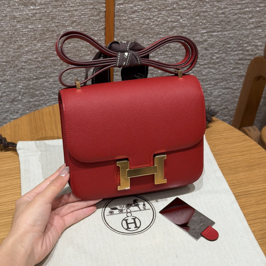 高仿Hermes*Constance19系列H080169EPQ5中國紅牛皮金扣純手工