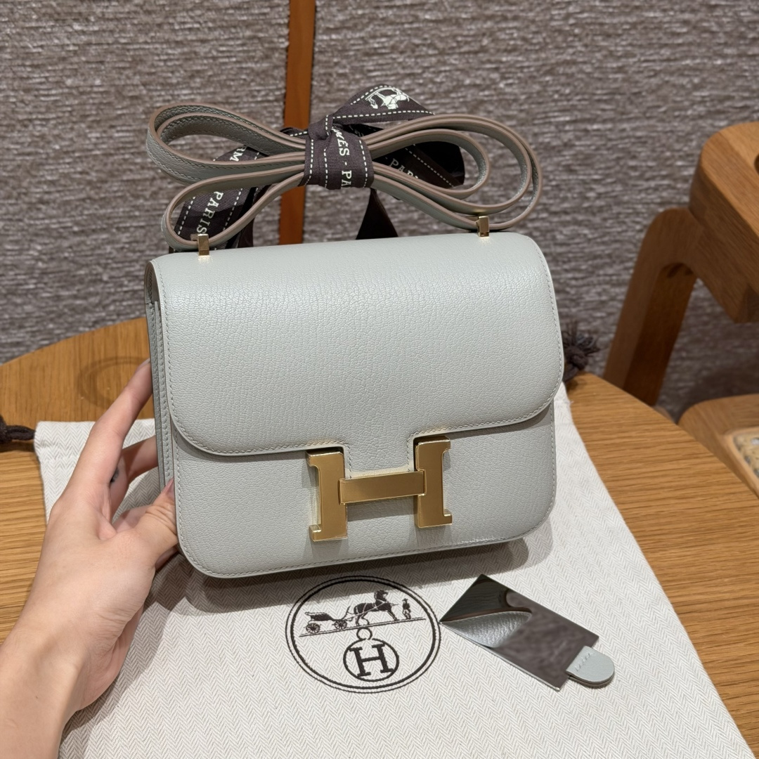高仿Hermes*Constance19系列H080169CA80珍珠灰山羊皮金扣純手工