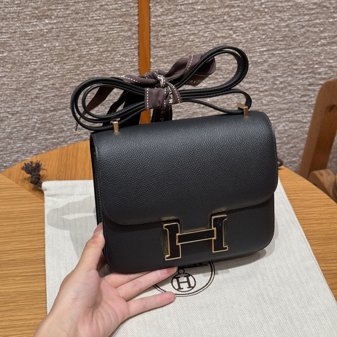 高仿Hermes*Constance19系列H080169EP89黑色牛皮黑扣純手工