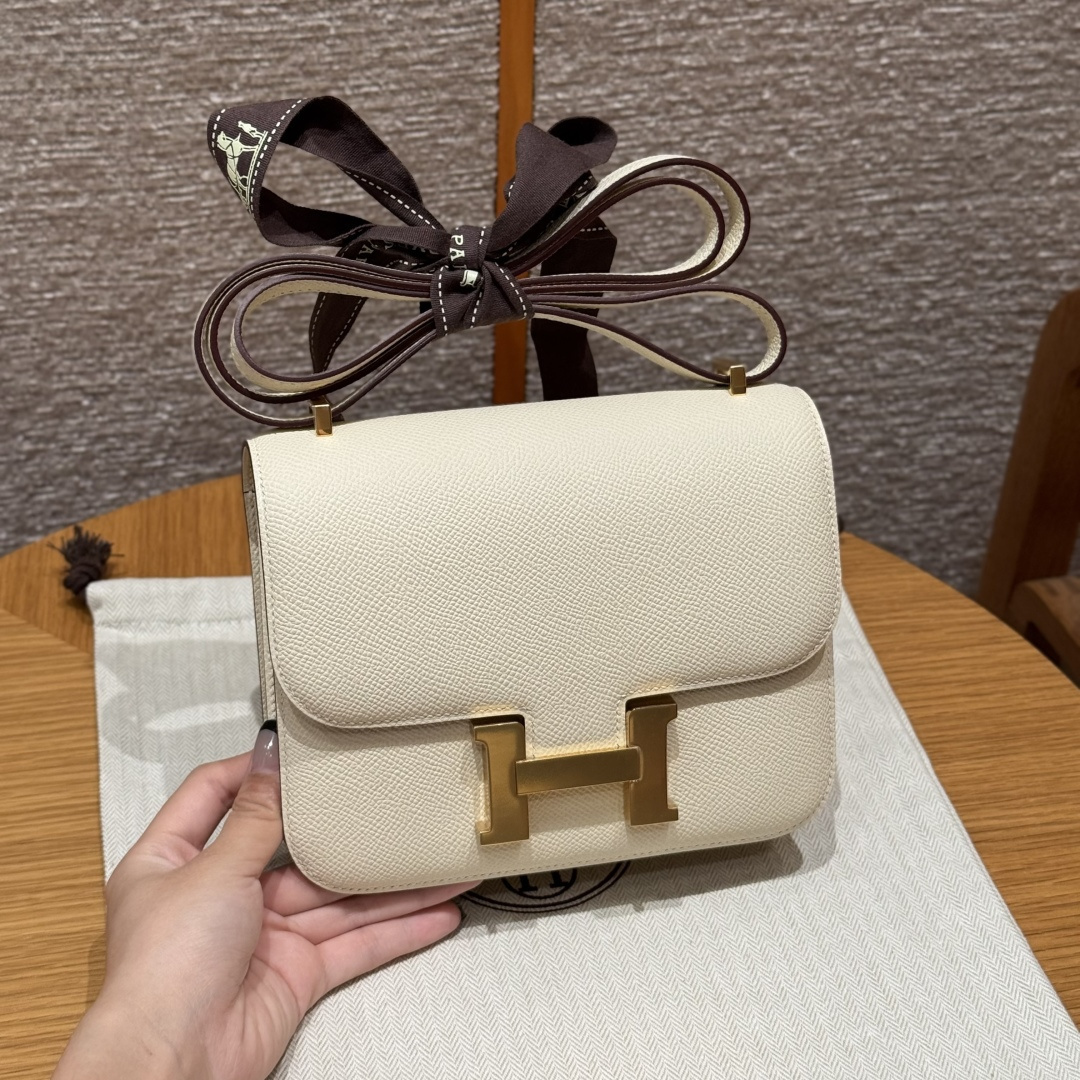 高仿Hermes*Constance19系列H080169EPI2奶油白牛皮金扣純手工