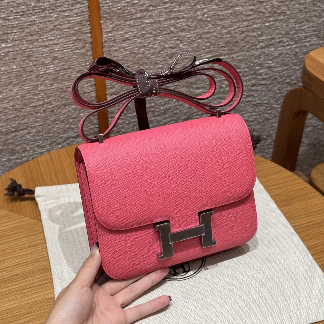高仿Hermes*Constance19系列H080169EPU5唇膏粉牛皮銀扣純手工