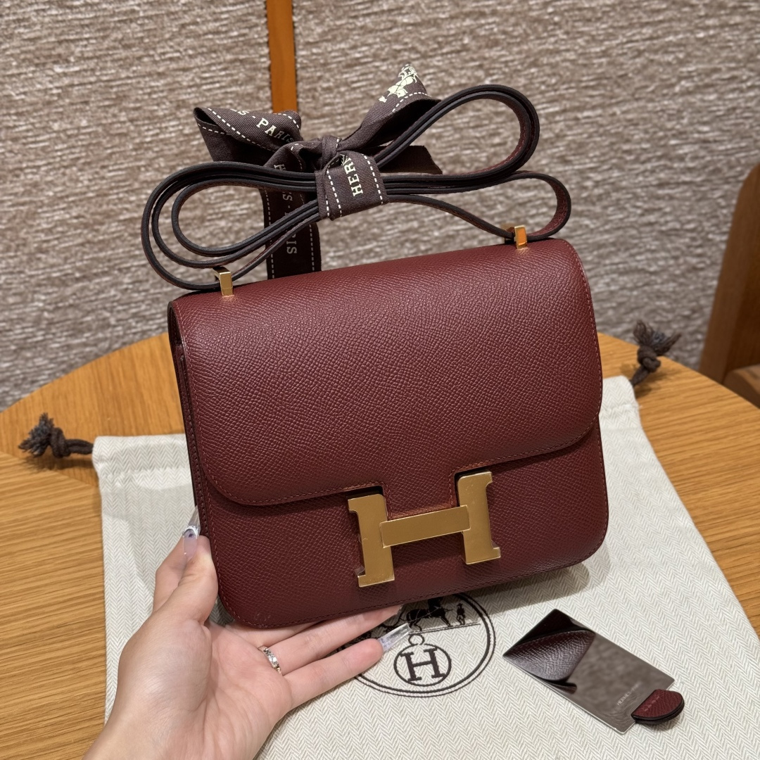 高仿Hermes*Constance19系列H080169EP55愛馬仕紅牛皮金扣純手工