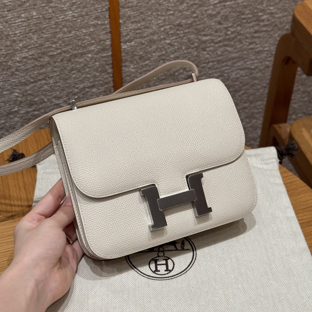 高仿Hermes*Constance19系列H080169EP10奶昔白牛皮銀扣純手工
