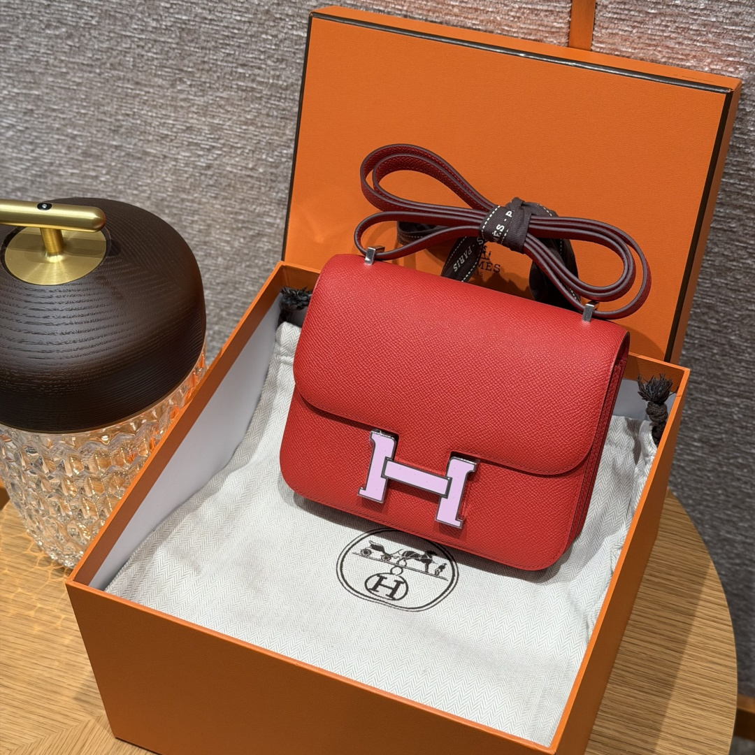 高仿Hermes*Constance19系列H080169EPS3心紅色牛皮粉扣純手工