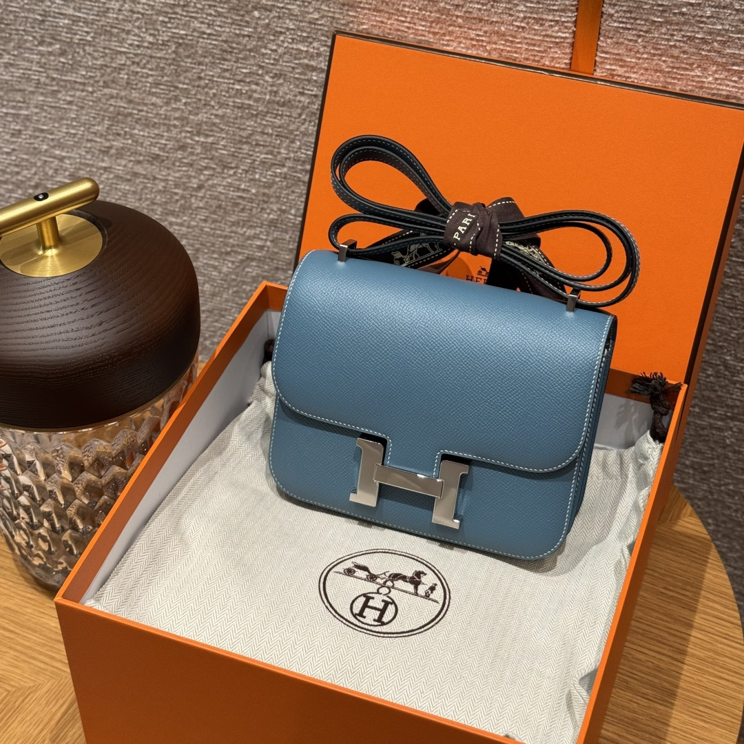 高仿Hermes*Constance19系列H080169EP75牛仔藍牛皮銀扣純手工