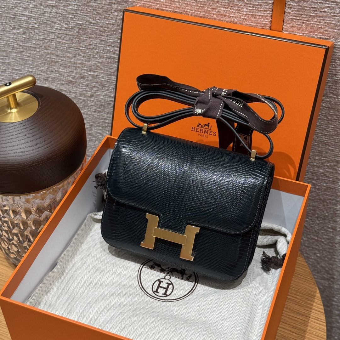 高仿Hermes*Constance19系列H080169LZ60松柏綠蜥蜴皮金扣純手工
