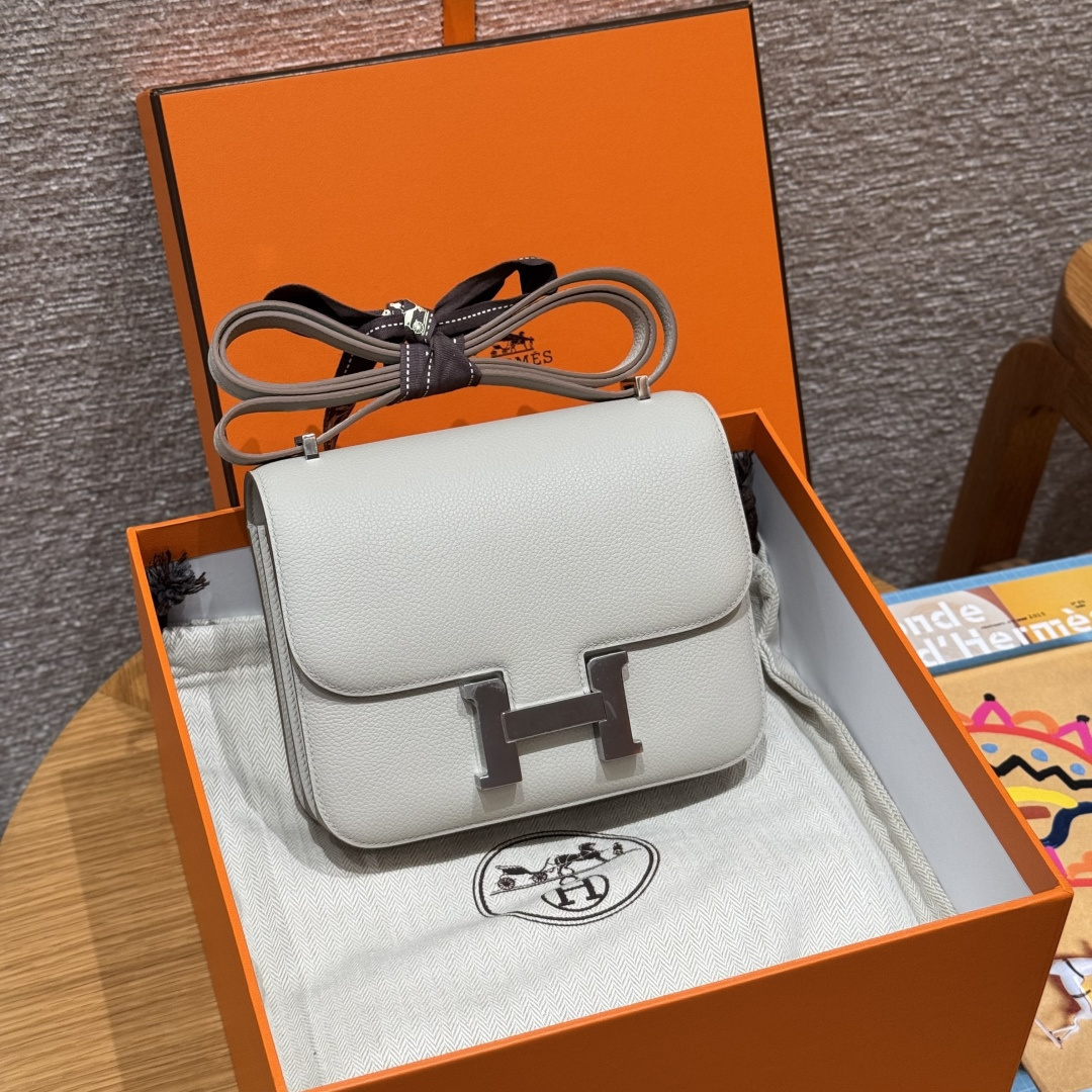 高仿Hermes*Constance19系列H080169EP80珍珠灰牛皮銀扣純手工