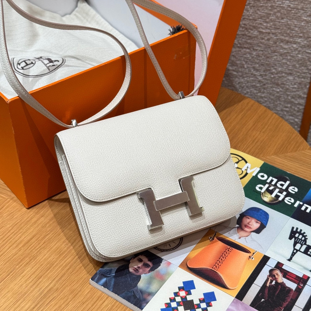 高仿Hermes*Constance19系列H080169EP10奶昔白牛皮銀扣純手工