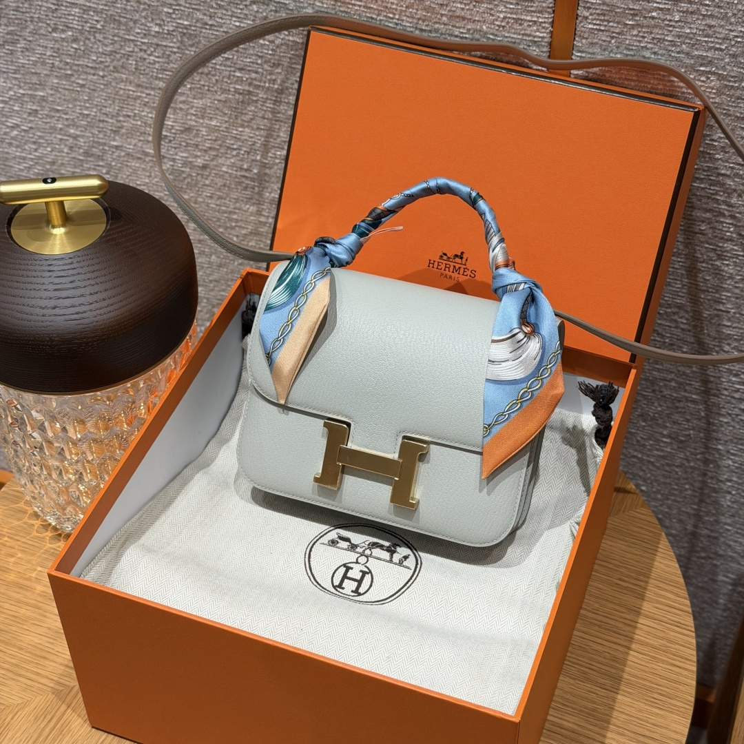 高仿Hermes*Constance19系列H080169CA80珍珠灰山羊皮金扣純手工