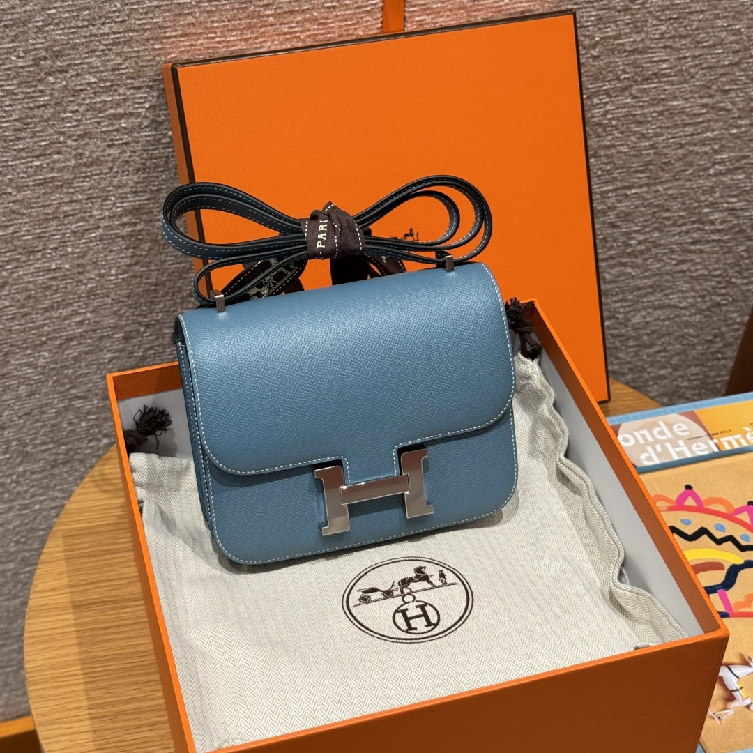 高仿Hermes*Constance19系列H080169EP75牛仔藍牛皮銀扣純手工