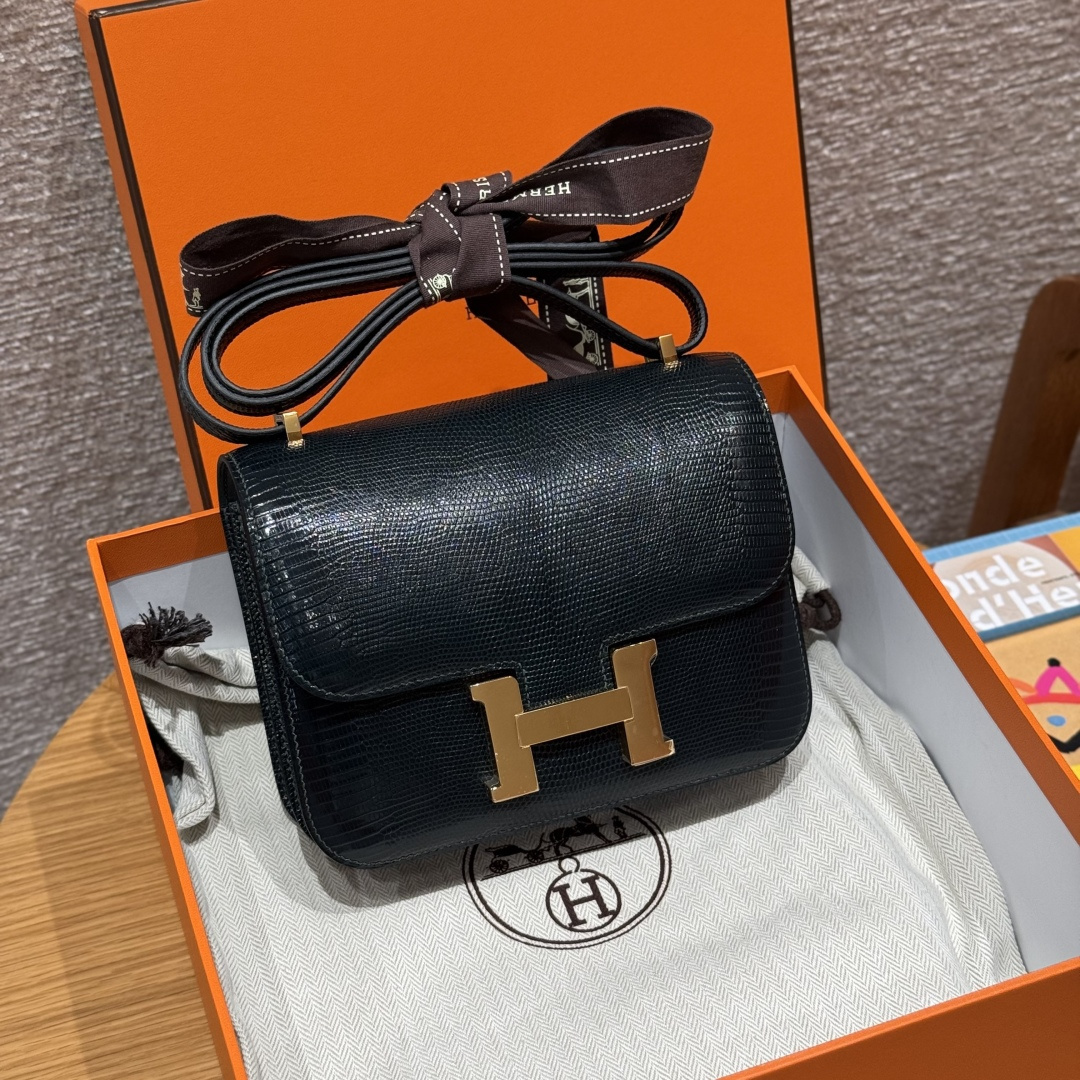 高仿Hermes*Constance19系列H080169LZ60松柏綠蜥蜴皮金扣純手工