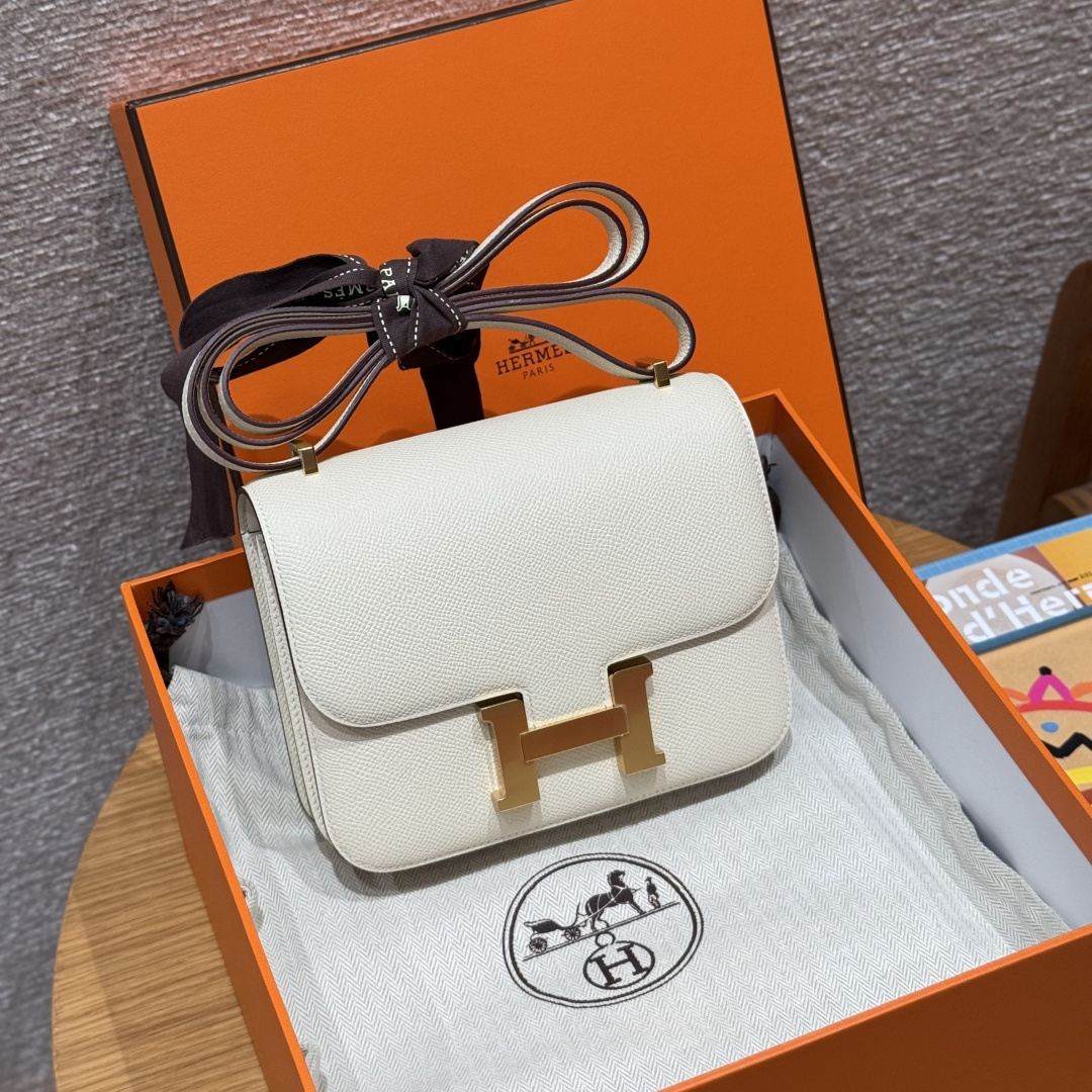 高仿Hermes*Constance19系列H080169EPI2奶油白牛皮金扣純手工