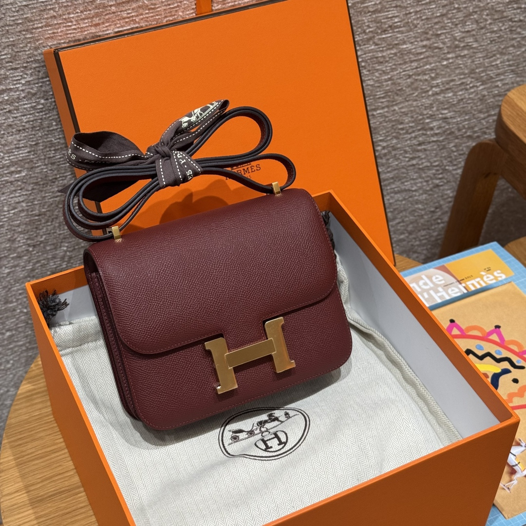 高仿Hermes*Constance19系列H080169EP55愛馬仕紅牛皮金扣純手工