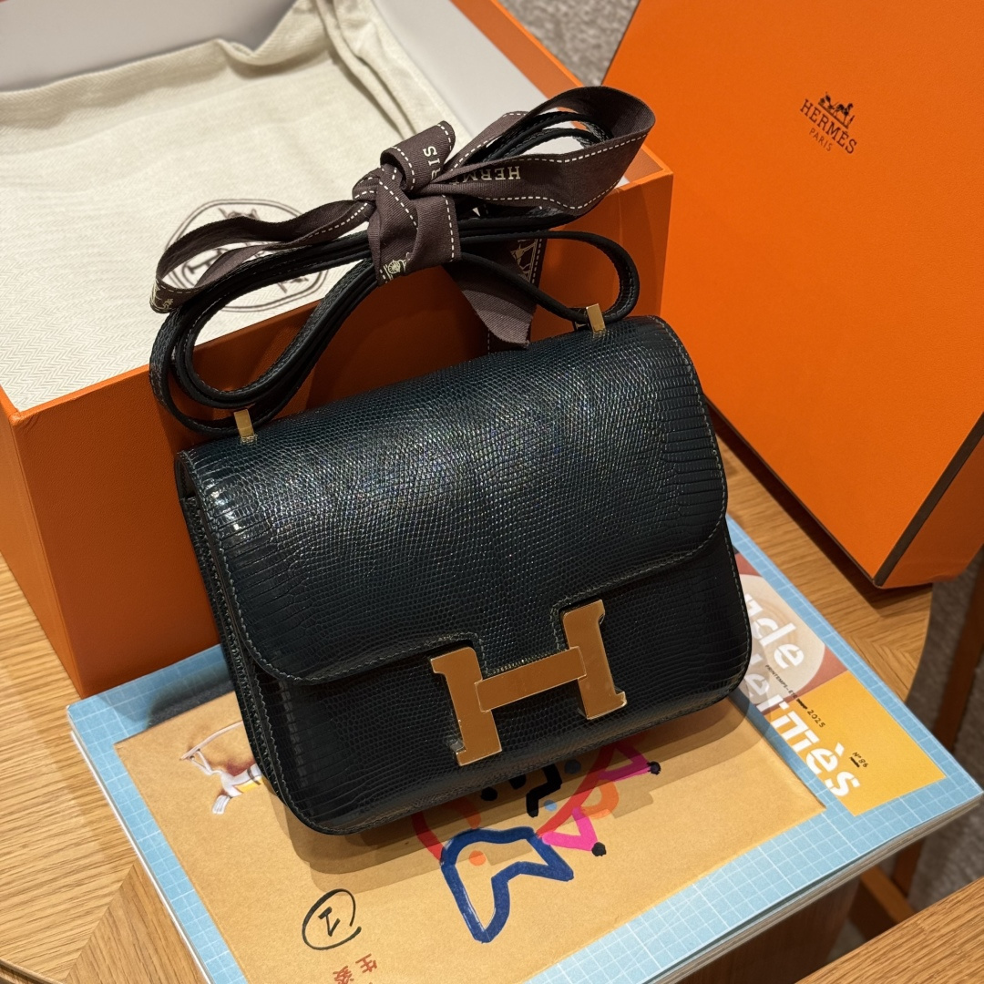 高仿Hermes*Constance19系列H080169LZ60松柏綠蜥蜴皮金扣純手工