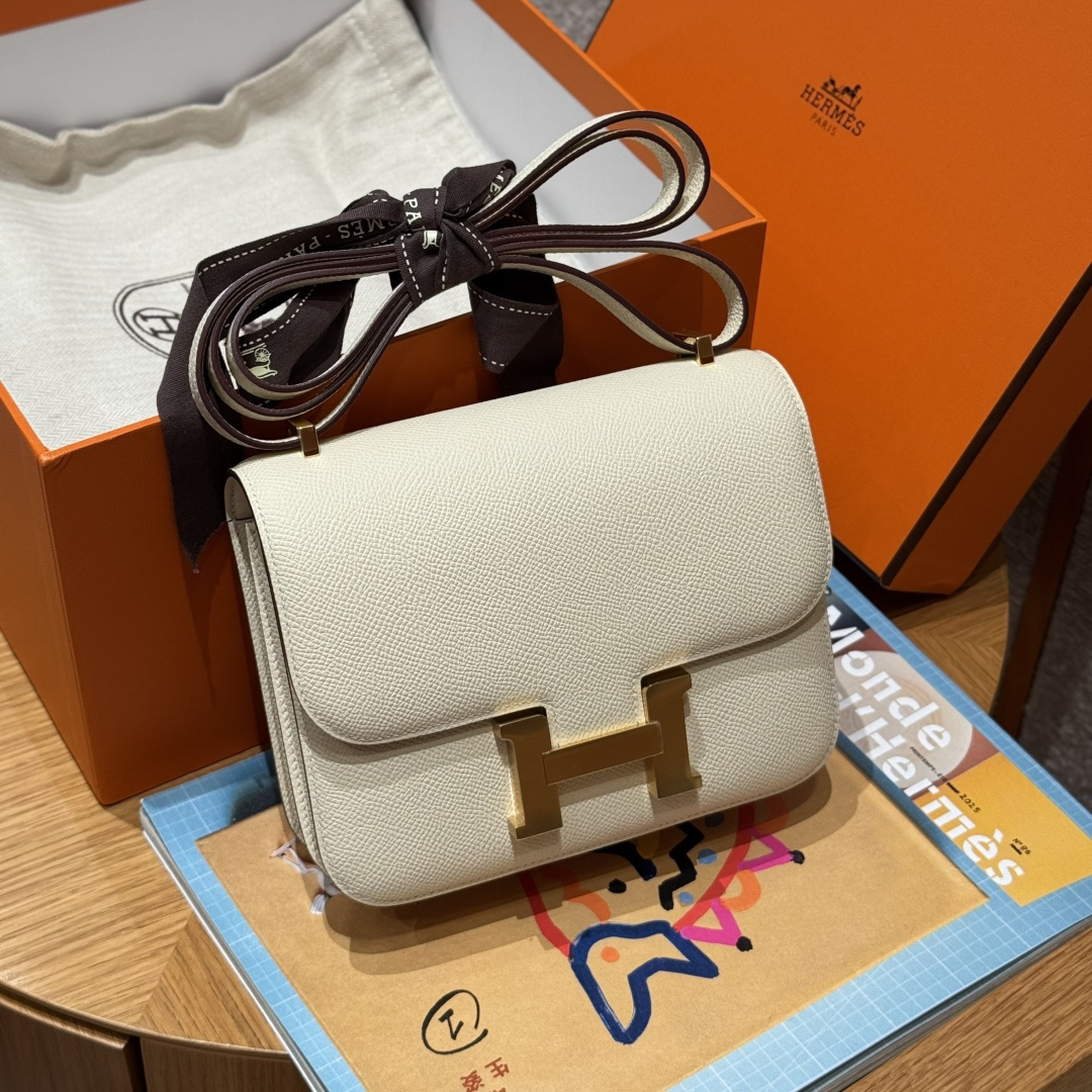 高仿Hermes*Constance19系列H080169EPI2奶油白牛皮金扣純手工