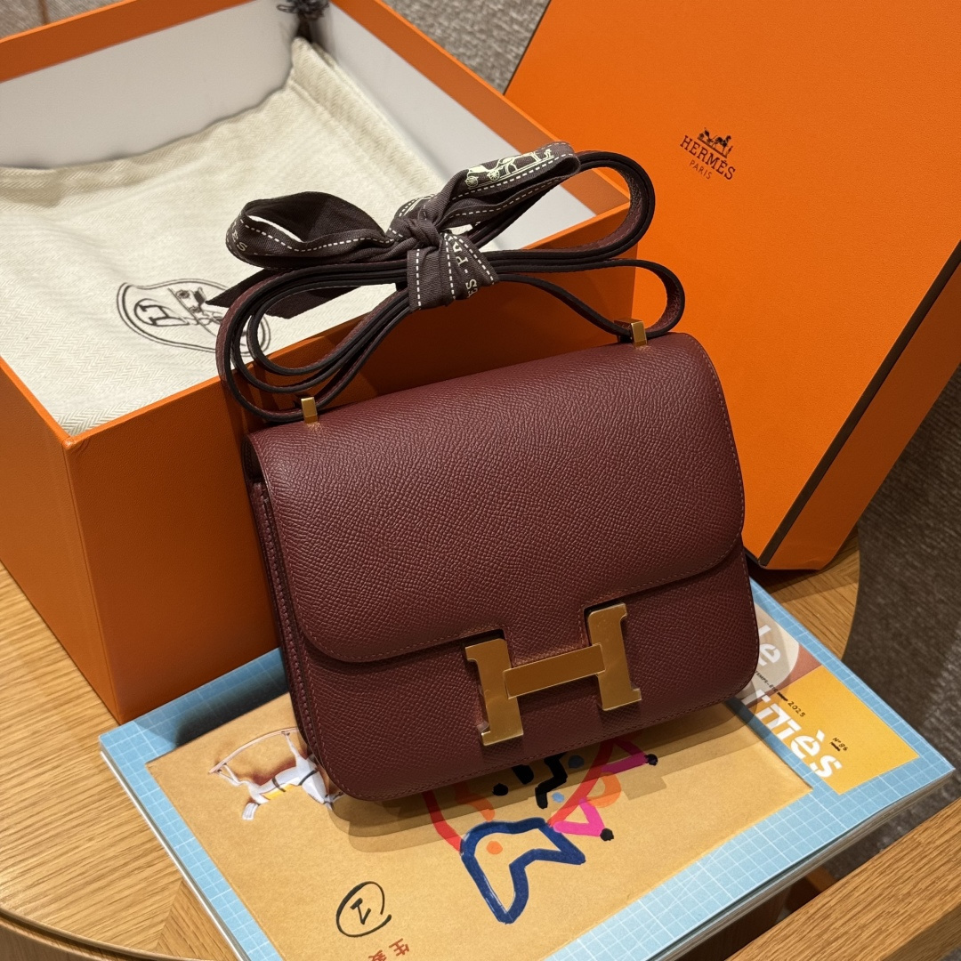 高仿Hermes*Constance19系列H080169EP55愛馬仕紅牛皮金扣純手工