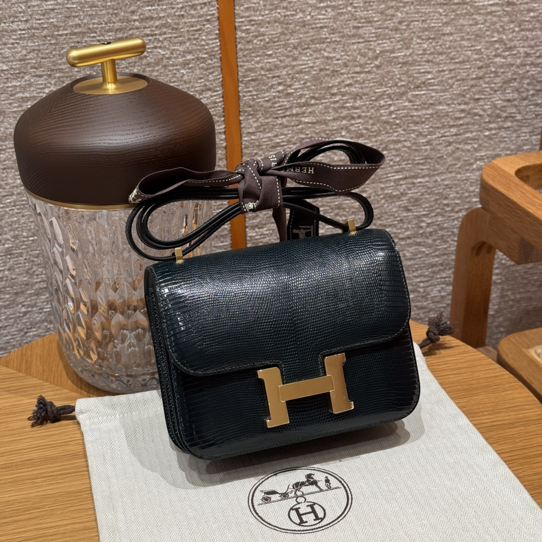 高仿Hermes*Constance19系列H080169LZ60松柏綠蜥蜴皮金扣純手工