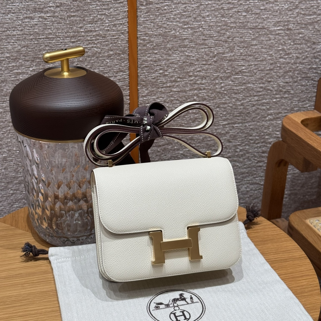 高仿Hermes*Constance19系列H080169EPI2奶油白牛皮金扣純手工