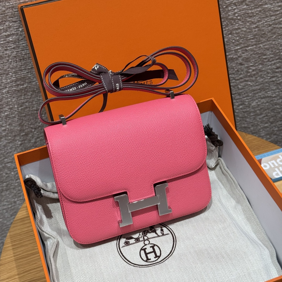 高仿Hermes*Constance19系列H080169EPU5唇膏粉牛皮銀扣純手工