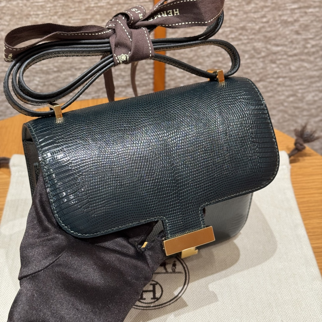 高仿Hermes*Constance19系列H080169LZ60松柏綠蜥蜴皮金扣純手工