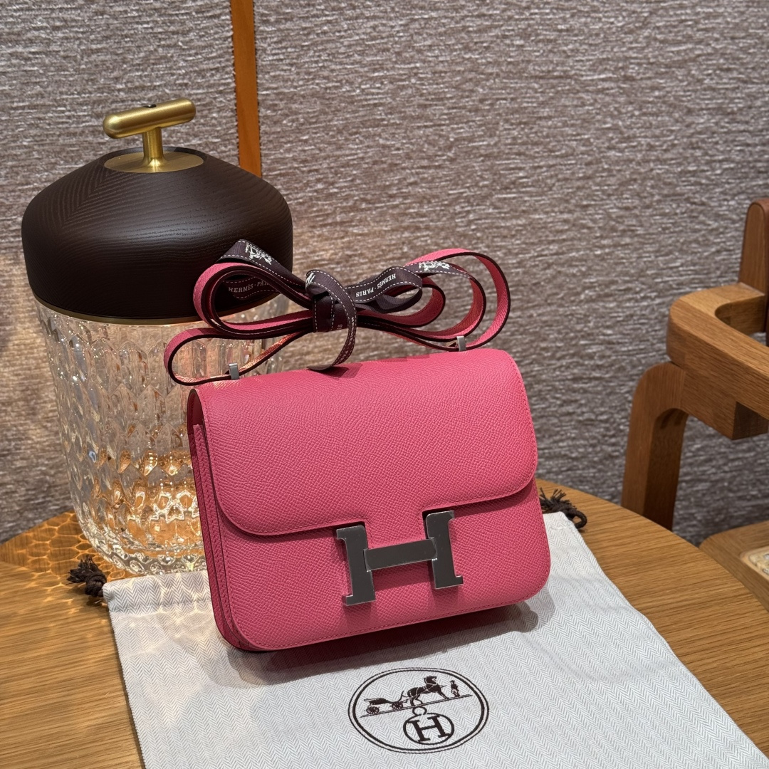 高仿Hermes*Constance19系列H080169EPU5唇膏粉牛皮銀扣純手工