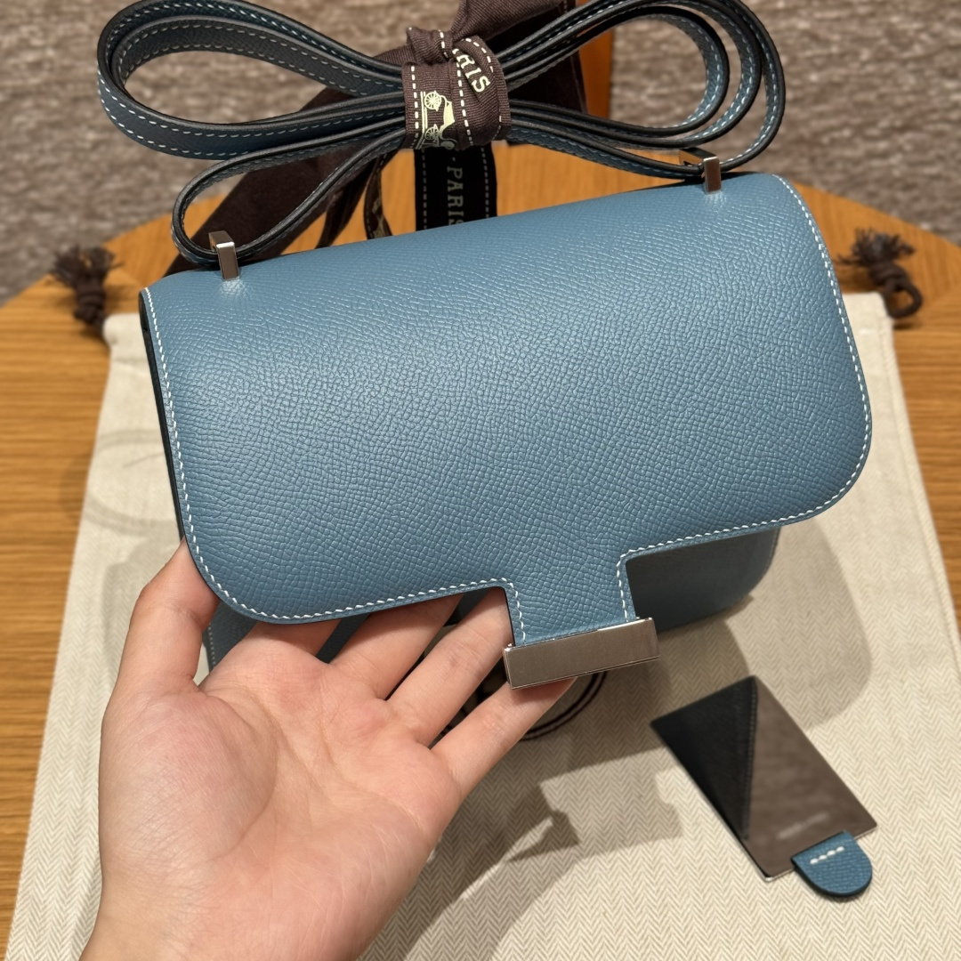 高仿Hermes*Constance19系列H080169EP75牛仔藍牛皮銀扣純手工