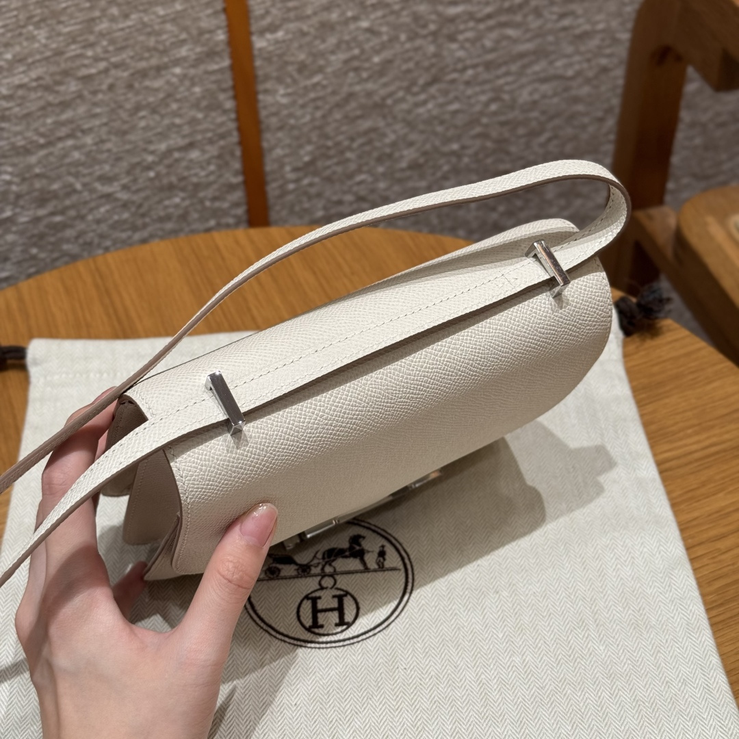 高仿Hermes*Constance19系列H080169EP10奶昔白牛皮銀扣純手工