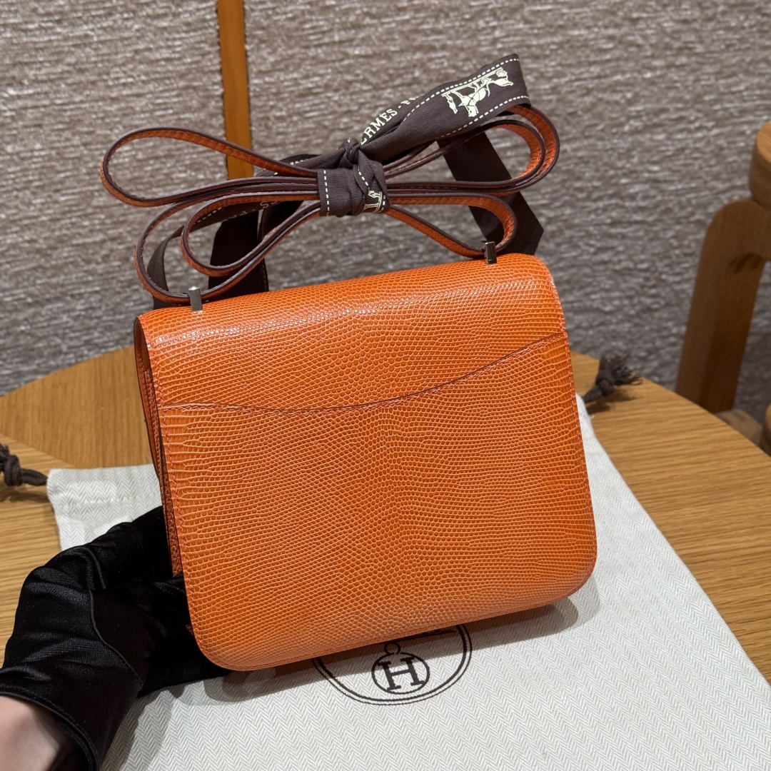 高仿Hermes*Constance19系列H080169LZ93經典橙蜥蜴皮銀扣純手工