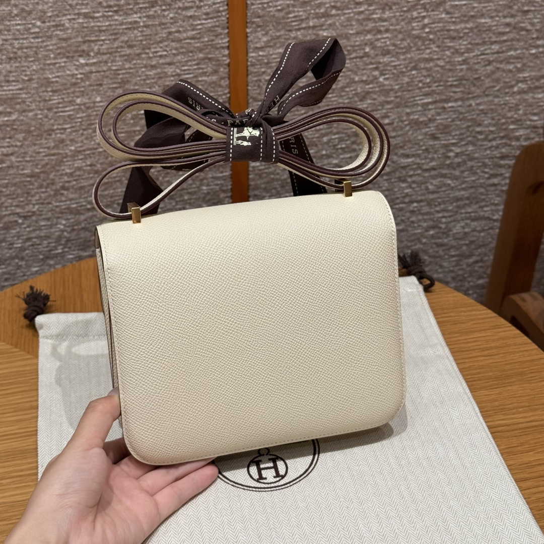 高仿Hermes*Constance19系列H080169EPI2奶油白牛皮金扣純手工