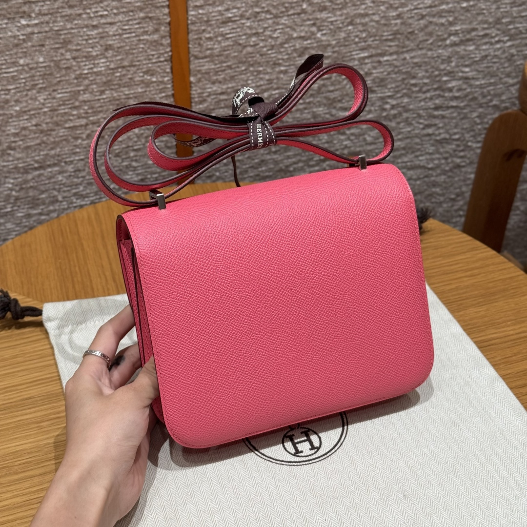高仿Hermes*Constance19系列H080169EPU5唇膏粉牛皮銀扣純手工