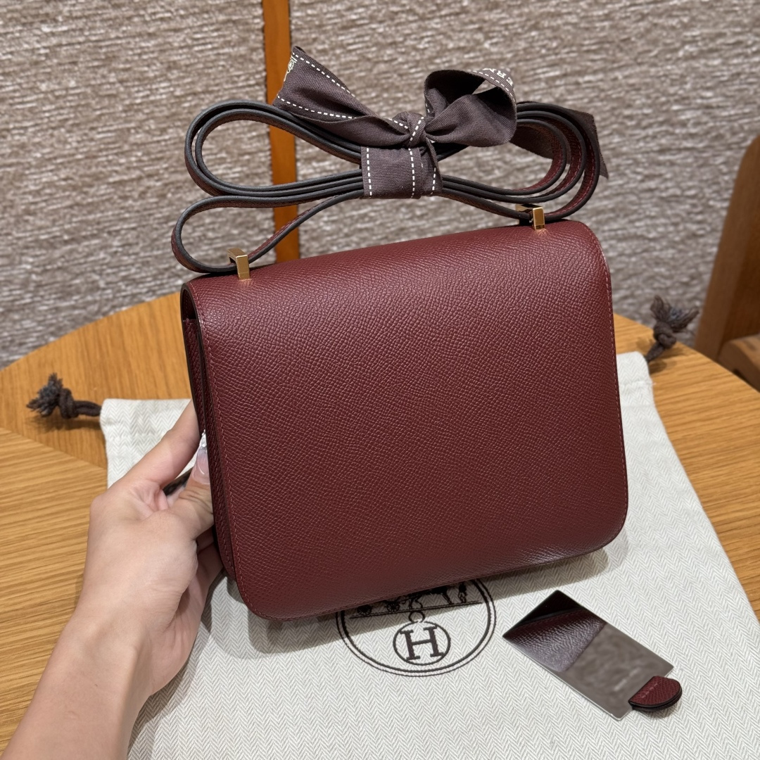 高仿Hermes*Constance19系列H080169EP55愛馬仕紅牛皮金扣純手工