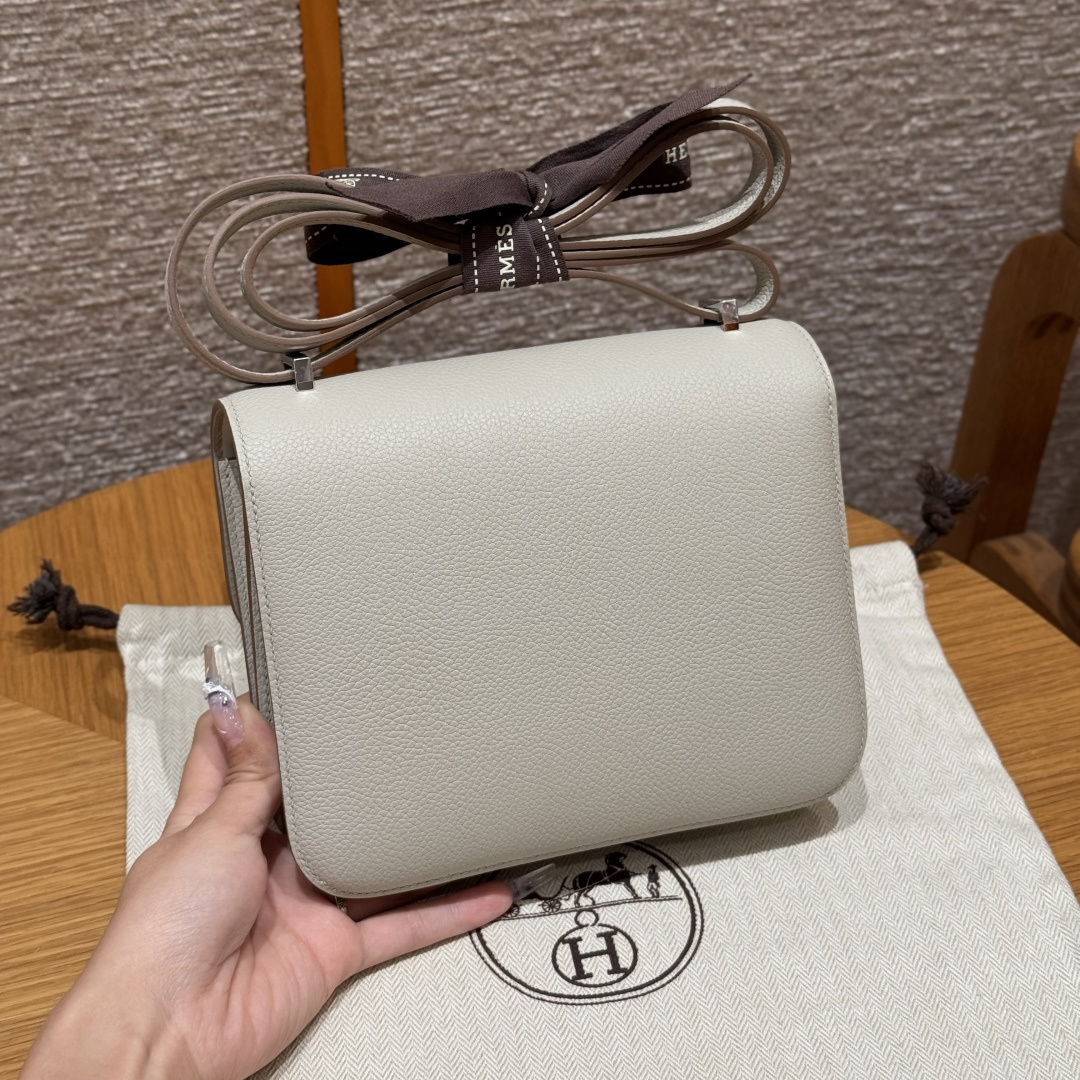 高仿Hermes*Constance19系列H080169EP80珍珠灰牛皮銀扣純手工