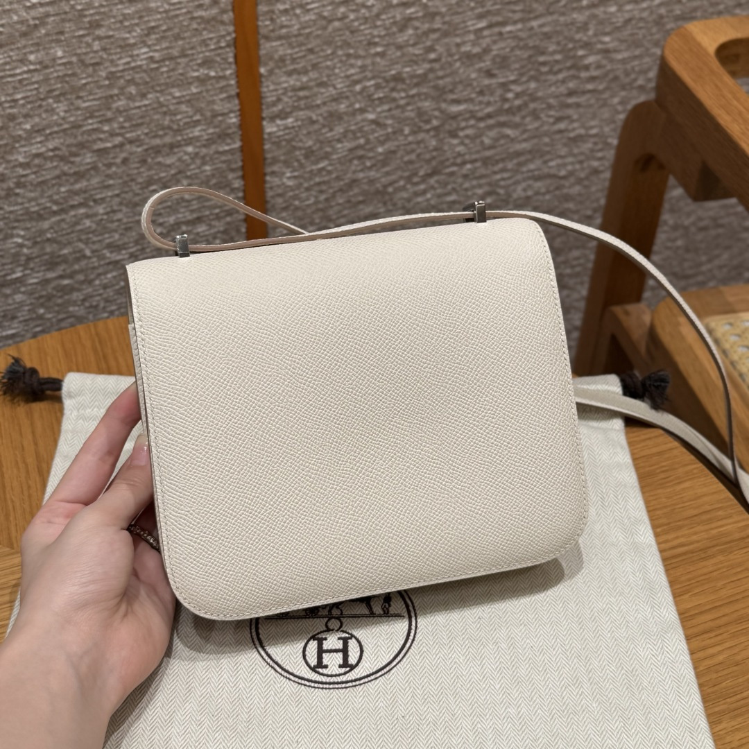 高仿Hermes*Constance19系列H080169EP10奶昔白牛皮銀扣純手工