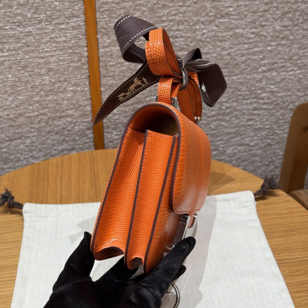 高仿Hermes*Constance19系列H080169LZ93經典橙蜥蜴皮銀扣純手工
