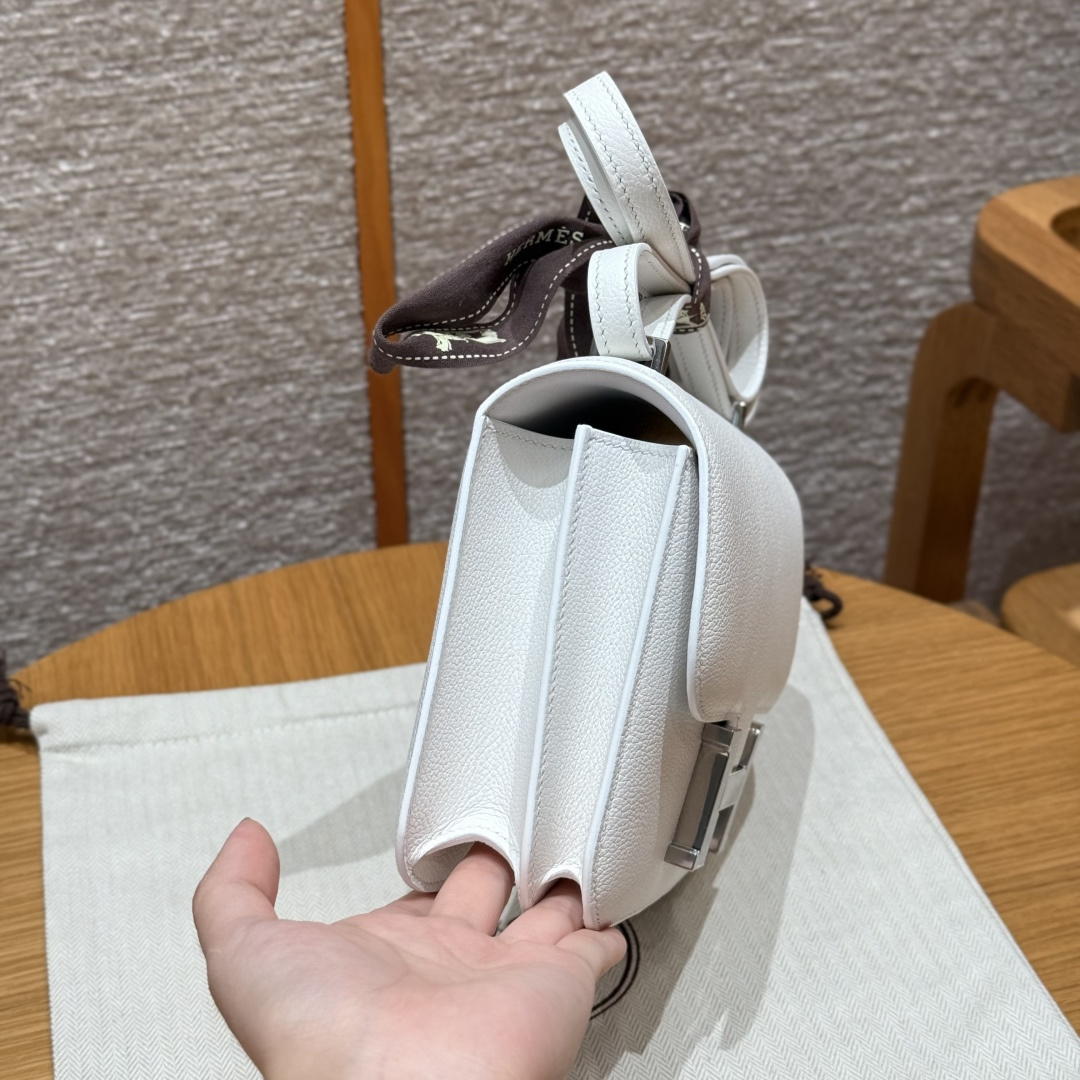 高仿Hermes*Constance19系列H080169EC01純白色公牛皮銀扣純手工