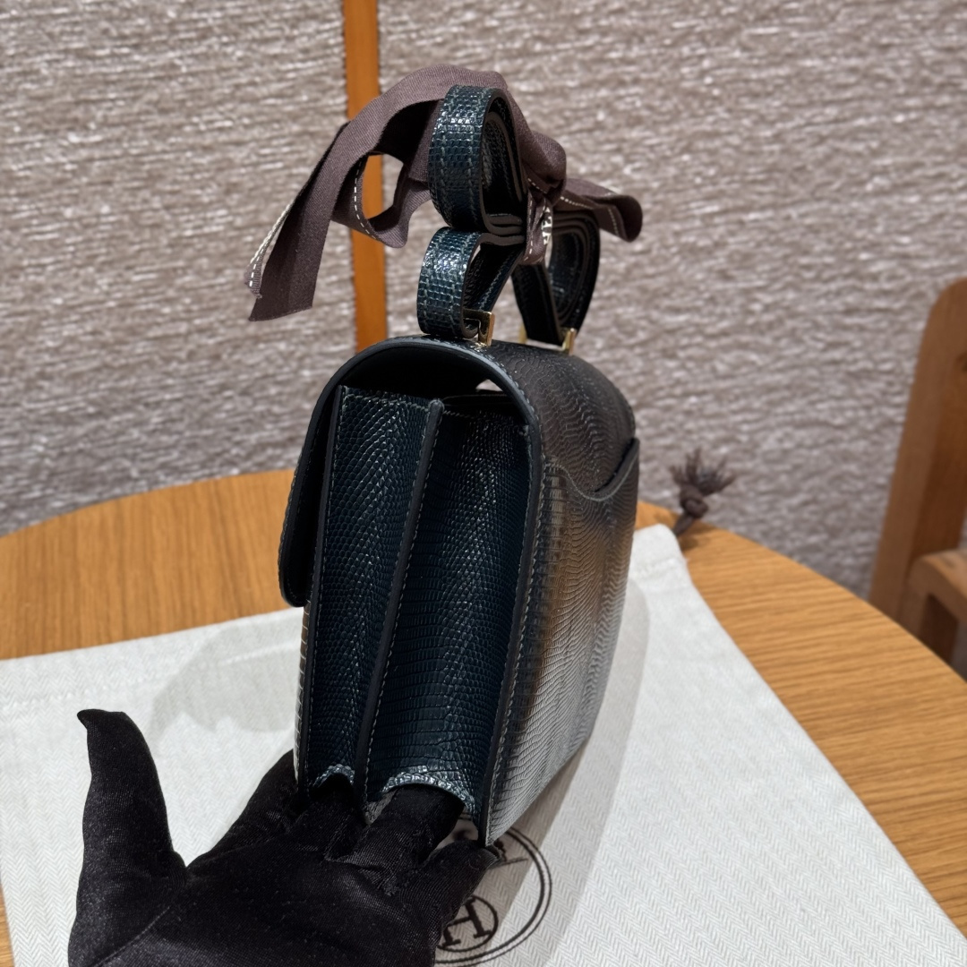 高仿Hermes*Constance19系列H080169LZ60松柏綠蜥蜴皮金扣純手工
