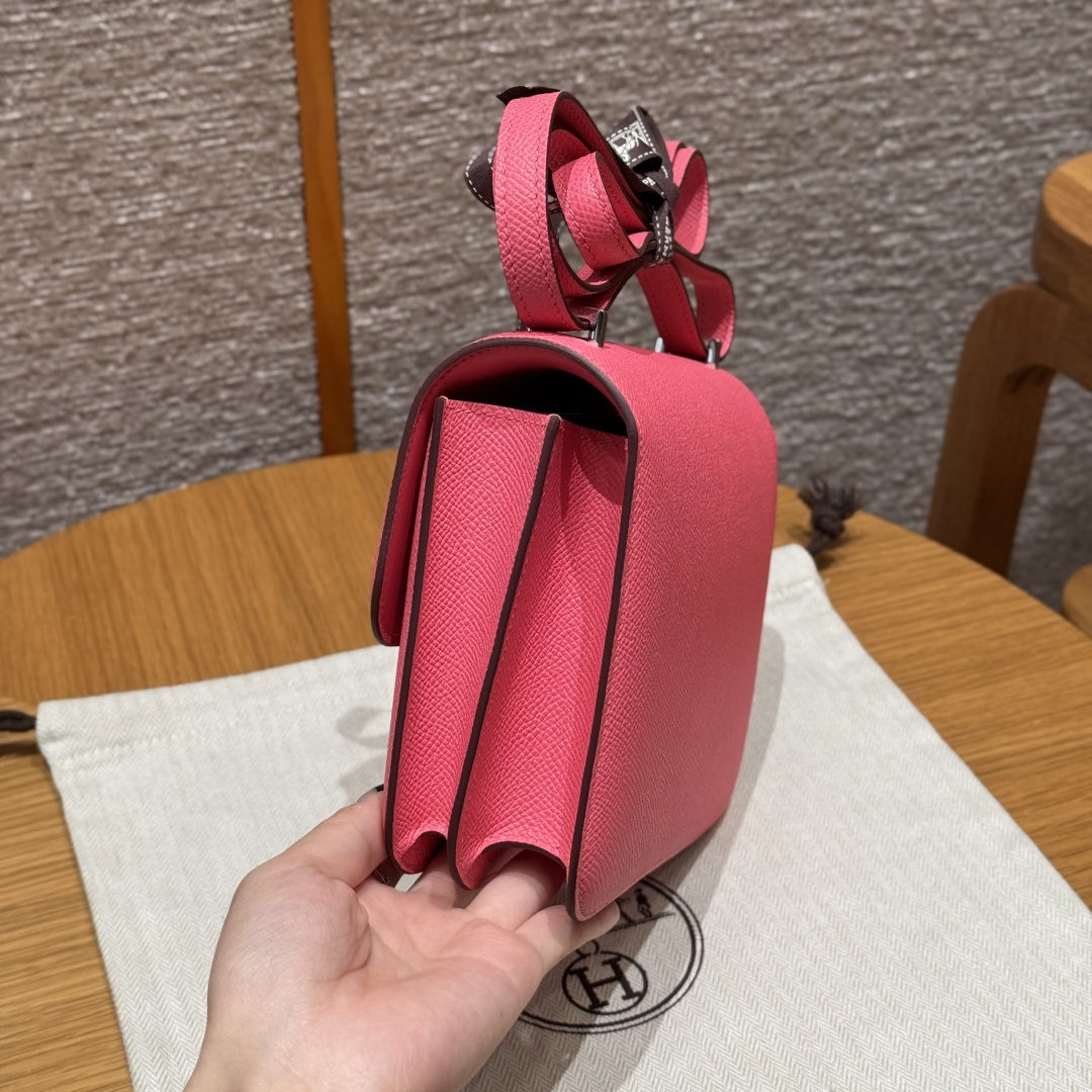 高仿Hermes*Constance19系列H080169EPU5唇膏粉牛皮銀扣純手工