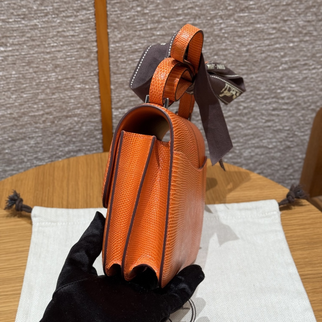 高仿Hermes*Constance19系列H080169LZ93經典橙蜥蜴皮銀扣純手工