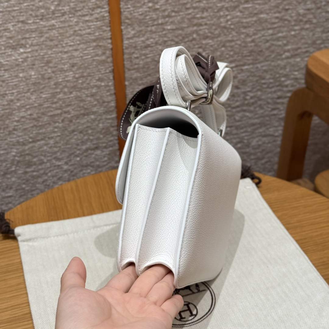 高仿Hermes*Constance19系列H080169EC01純白色公牛皮銀扣純手工