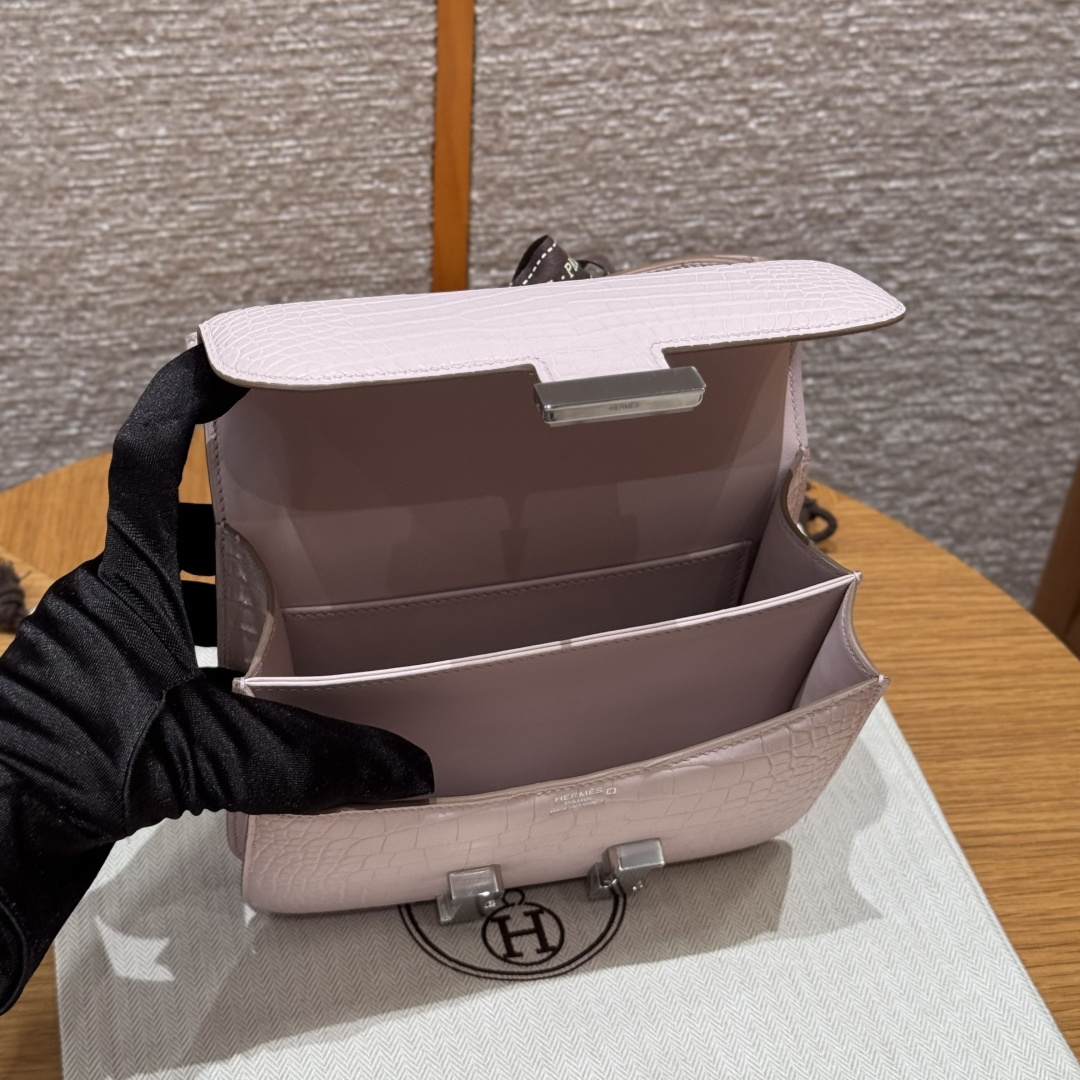 高仿Hermes*Constance19系列H080169CM09夢幻紫鱷魚皮銀扣純手工