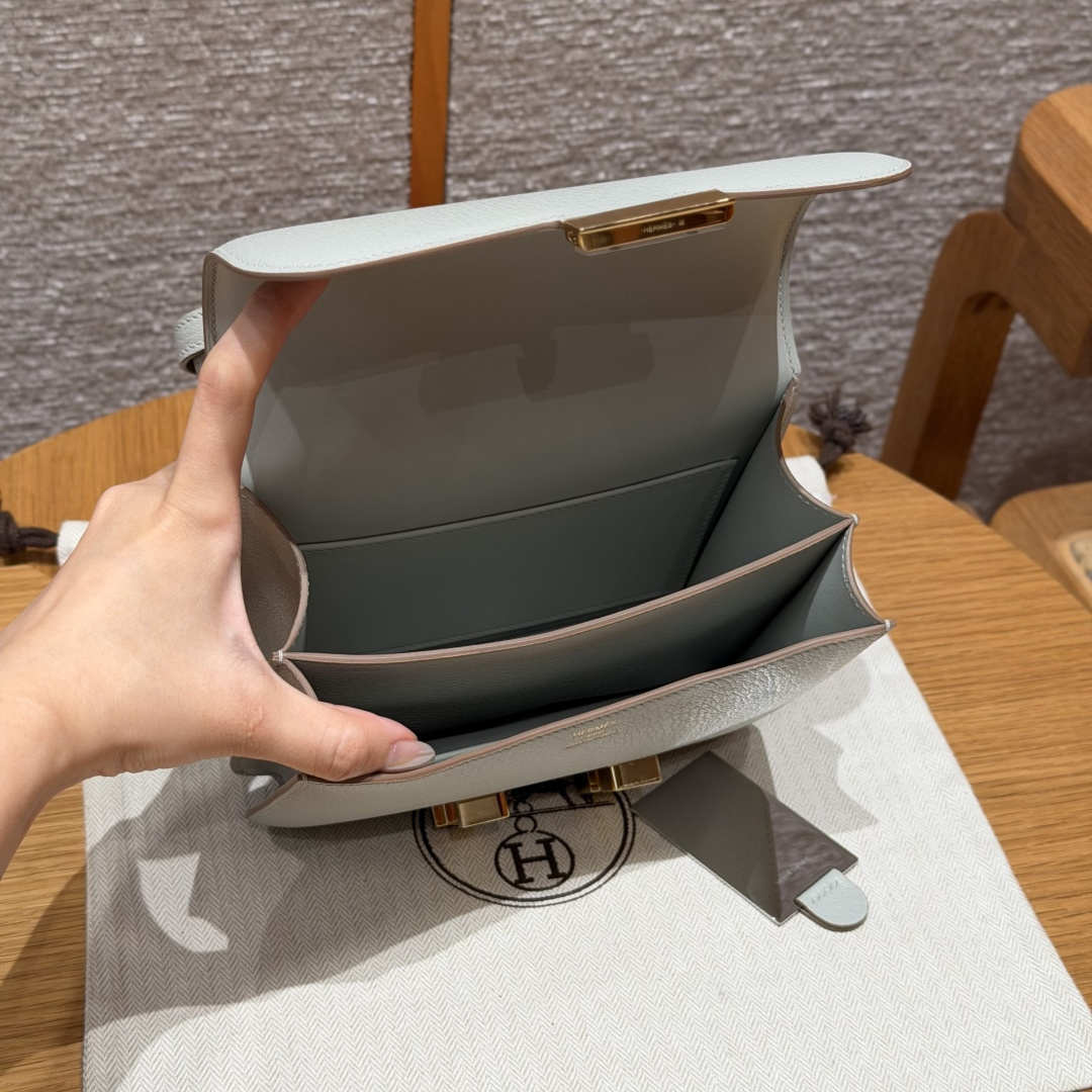 高仿Hermes*Constance19系列H080169CA80珍珠灰山羊皮金扣純手工