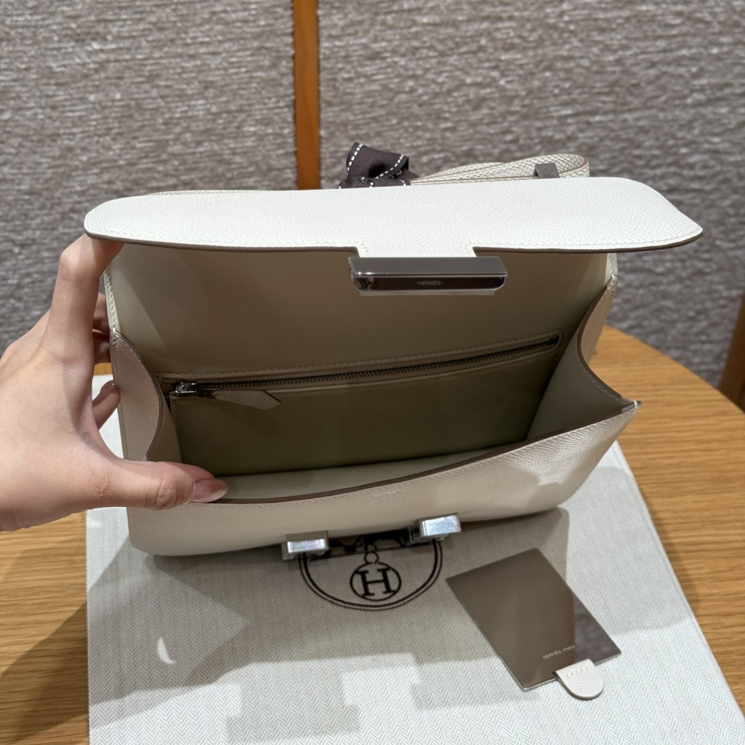 高仿Hermes*Constance24系列H080170EP10奶昔白牛皮銀扣純手工