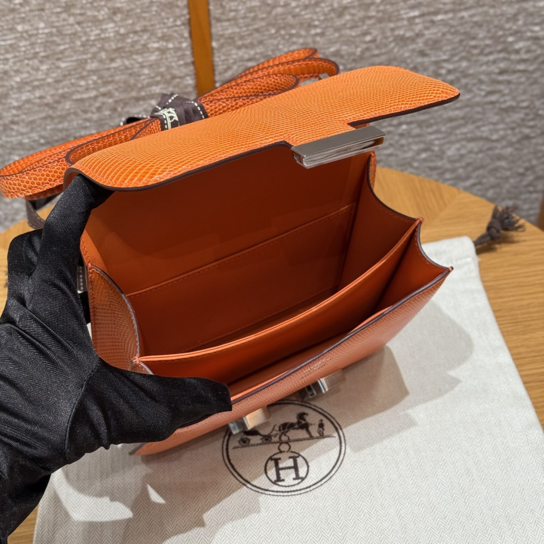 高仿Hermes*Constance19系列H080169LZ93經典橙蜥蜴皮銀扣純手工