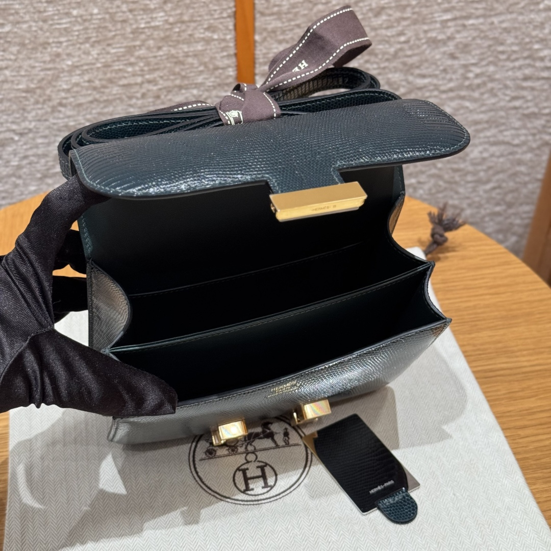高仿Hermes*Constance19系列H080169LZ60松柏綠蜥蜴皮金扣純手工