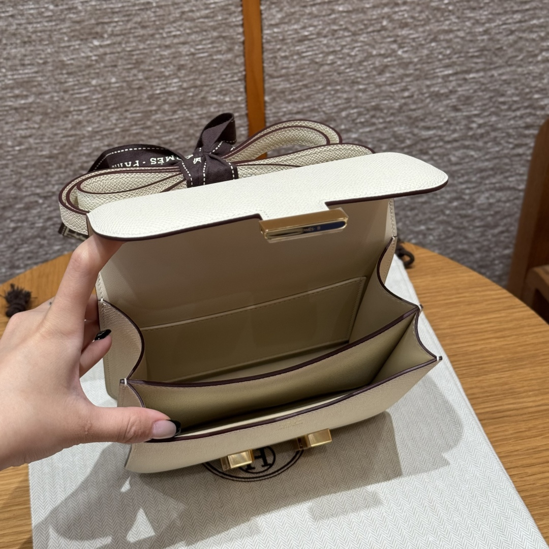 高仿Hermes*Constance19系列H080169EPI2奶油白牛皮金扣純手工