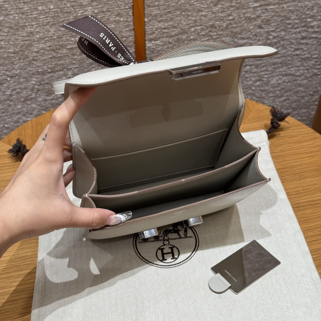 高仿Hermes*Constance19系列H080169EP80珍珠灰牛皮銀扣純手工